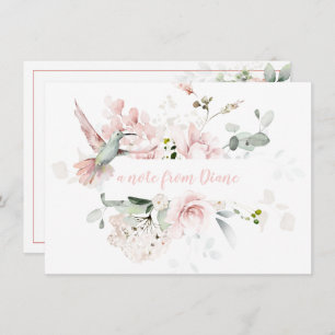 Blush Roses, Hummingbird, Sage Green Greenery Notitiekaartje