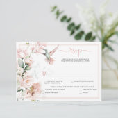 Blush Roses, Hummingbird, Sage Green Greenery RSVP Kaartje (Staand voorkant)