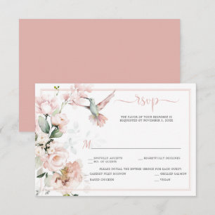 Blush Roses, Hummingbird, Sage Green Greenery RSVP Kaartje