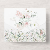 Blush Roses Hummingbird Sage Green Wedding All In One Uitnodiging (Achterkant)