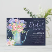 Blush Roses Hydrangea Navy Blue Vrijgezellenfeest Kaart (Staand voorkant)