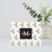 Blush Roses Monogram Briefkaart (Staand voorkant)