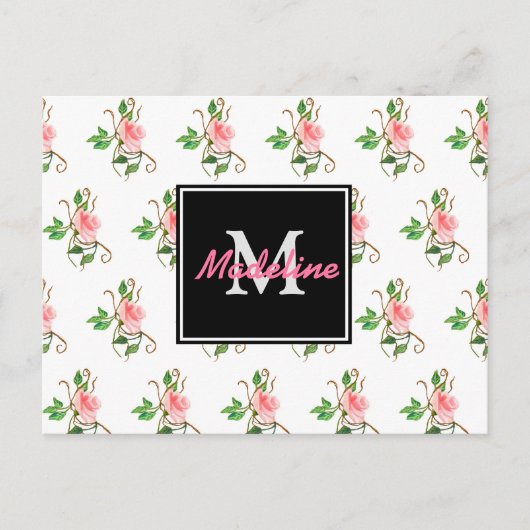 Blush Roses Monogram Briefkaart (Voorkant)
