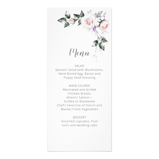 Blush Roses Paarse wilde bloemen bruiloft | Menu (Voorkant)