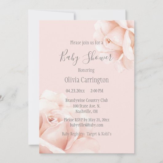 Blush Roses Script Baby shower Kaart (Voorkant)