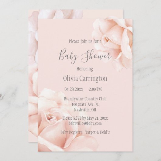 Blush Roses Script Baby shower Kaart (Voorkant / Achterkant)