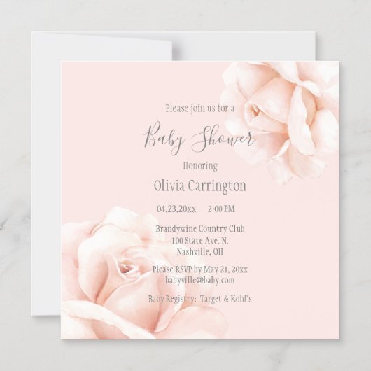 Blush Roses Script Baby shower Magnetische Uitnodiging (Voorkant)