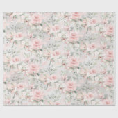 Blush Roses Silver Eucalyptus Greenery Floral Cadeaupapier (Vlak)