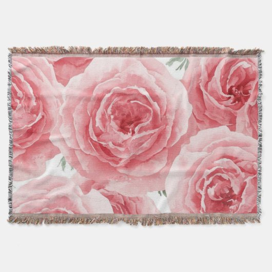 Blush Roses Watercolor Floral Pink Petal Pattern Deken (Voorkant)