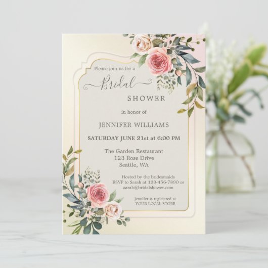 Blush Roses Waterverf Vrijgezellenfeest Invitati Kaart (Staand voorkant)