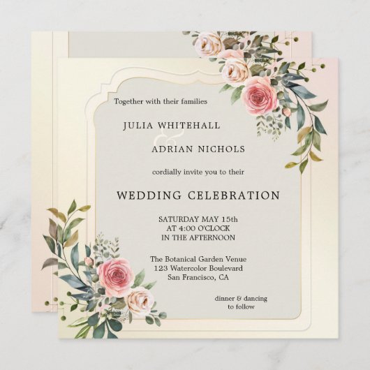 Blush Roses Waterverf Weddenschap Kaart (Voorkant / Achterkant)