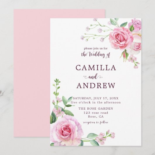 Blush Roses Wedding Kaart (Voorkant / Achterkant)