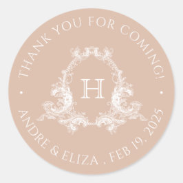 Blush Royal Barok Crest Monogram Bruiloft Sticker