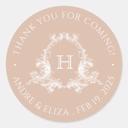 Blush Royal Barok Crest Monogram Bruiloft Sticker (Voorkant)