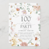 Blush Roze 100e Verjaardagsfeestje Waterverf Flowe Kaart (Voorkant / Achterkant)
