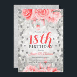Blush Roze 18th Birthday Floral Silver Glitter Kaart<br><div class="desc">Elegant 18th Birthday Party Invitation sjabloon met Silver & Blush Pink Floral motief met glitter op mousserende zilverachtergrond. Druk uw vrienden met dit verfijnde en elegante ontwerp van de partijuitnodiging in. Volledig aanpasbaar!</div>