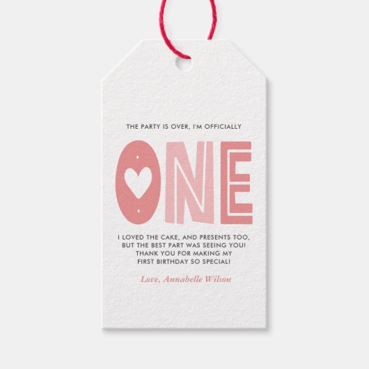 Blush roze 1e verjaardag Dank je Cadeaulabel (Voorkant)