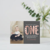 Blush roze 1e verjaardag Dank u Briefkaart (Staand voorkant)