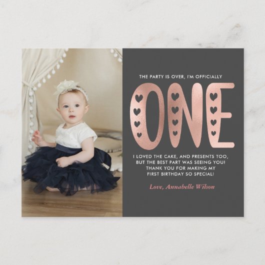 Blush roze 1e verjaardag Dank u Briefkaart