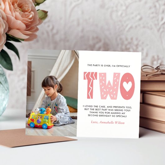 Blush Roze 2e Verjaardag Dank u Briefkaart