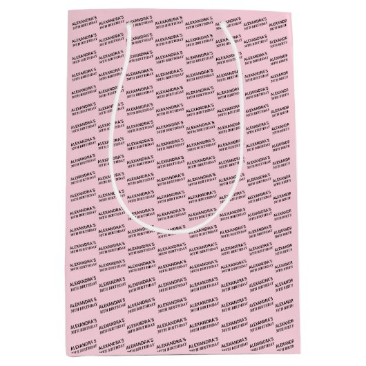 Blush Roze 30e verjaardag Gepersonaliseerde naam Medium Cadeauzakje (Voorkant)