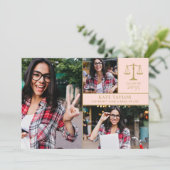 Blush Roze 3 Foto Law School Graduparty Kaart (Staand voorkant)