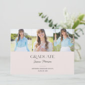 Blush roze 3-foto minimalistische graduPartij Kaart (Staand voorkant)