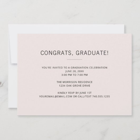 Blush roze 3-foto minimalistische graduPartij Kaart (Achterkant)