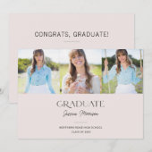 Blush roze 3-foto minimalistische graduPartij Kaart (Voorkant / Achterkant)