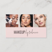 Blush Roze 3 Foto QR Code Moderne Make-up Visitekaartje (Voorkant)