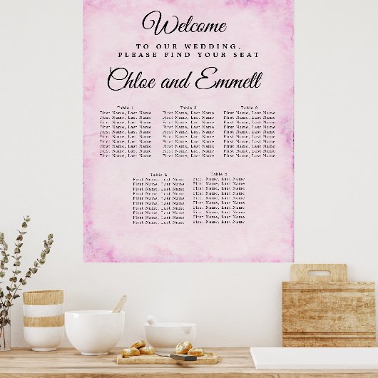 Blush Roze 5-Table Wedding Seating Char Poster (Keuken)