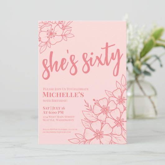 Blush Roze 60ste Verjaardagsfeest Kaart (Staand voorkant)