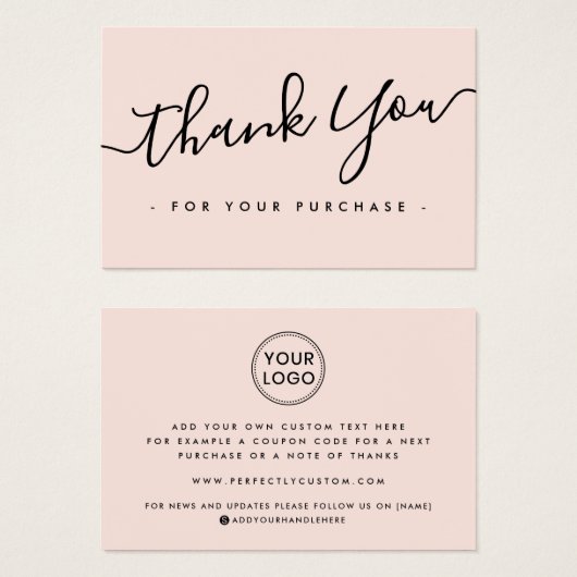 Blush roze aangepaste logo dank u kaart invoegen (Voorkant /achterkant)