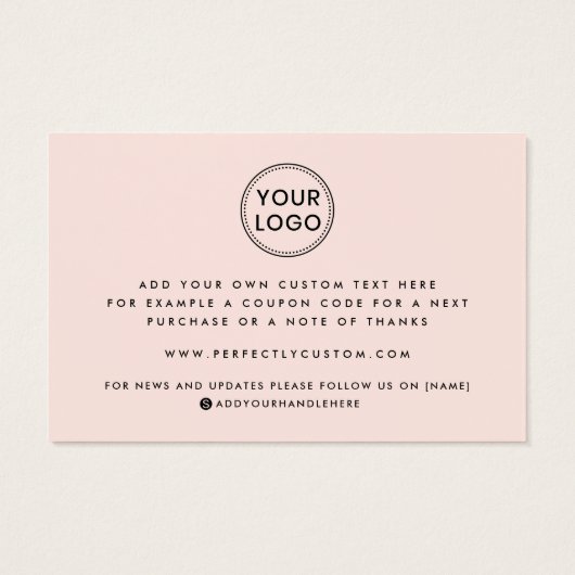 Blush roze aangepaste logo dank u kaart invoegen (Achterkant)