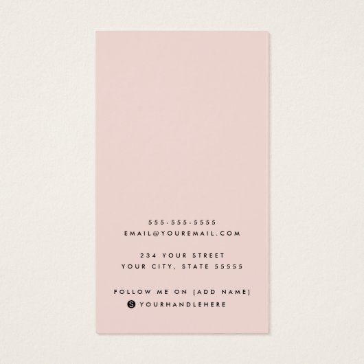 Blush roze, aangepaste logo-oorkaart visitekaartje (Achterkant)