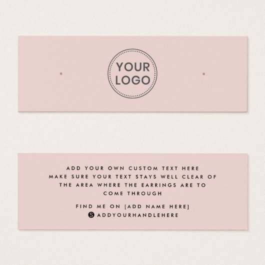 Blush roze aangepaste logo stud oorkaart mini visitekaartjes (Voorkant /achterkant)