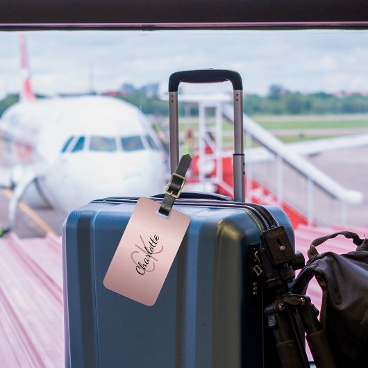 Blush roze aangepaste monogram naam script bagagelabel