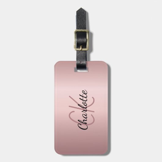 Blush roze aangepaste monogram naam script bagagelabel (Voorkant verticaal)