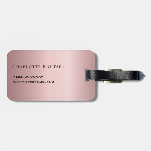 Blush roze aangepaste monogram naam script bagagelabel (Achterkant horizontaal)