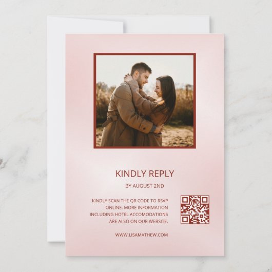 Blush Roze Abstracte Bloem Foto bruiloft Kaart (Achterkant)