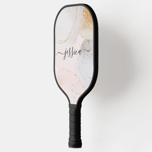 Blush roze abstracte vormen pickleball paddle (Links)