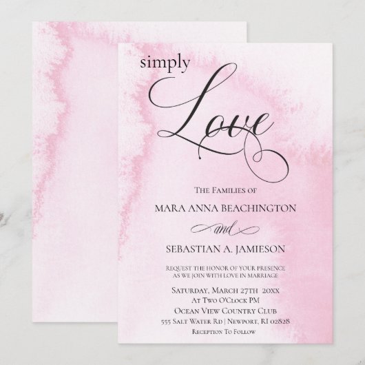 *~* Blush roze Abstracte Waterverf Moderne bruilof Kaart (Voorkant / Achterkant)