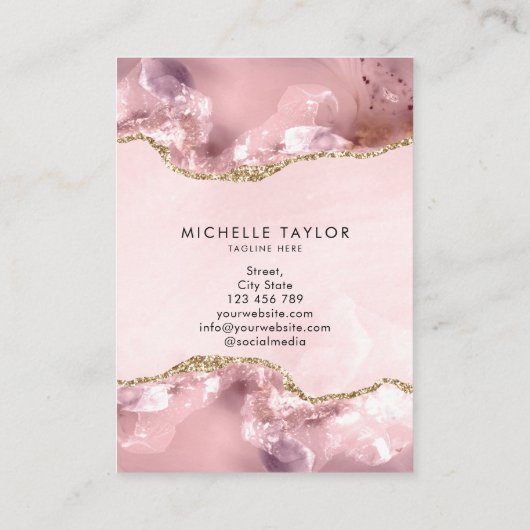 Blush roze afbeelding film-agate monogram oorscher visitekaartje (Achterkant)