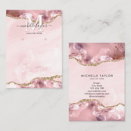 Blush roze afbeelding film-agate monogram oorscher visitekaartje (Voorkant / Achterkant)