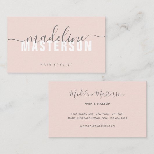 Blush Roze afbeelding moderne monogram handtekenin Visitekaartje (Voorkant / Achterkant)