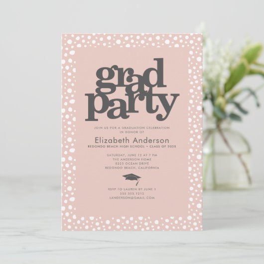 Blush roze afstudeerder feest gedurfde moderne typ kaart (Staand voorkant)