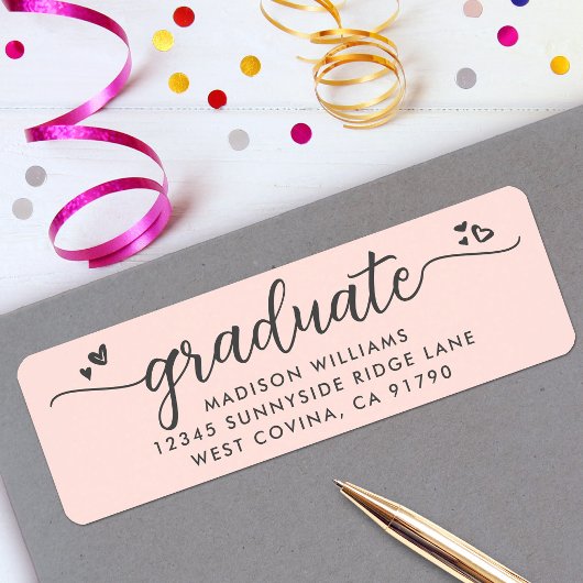 Blush Roze Afstudeerscript Harten Modern Adres Etiket