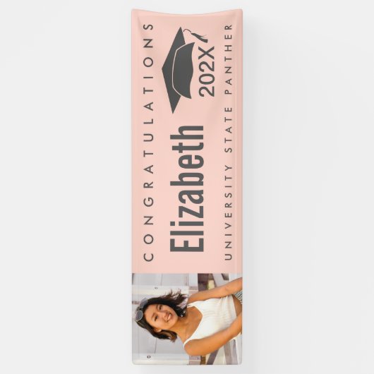 Blush roze afstuderen 1 foto vet modern eenvoudig spandoek (Verticaal)