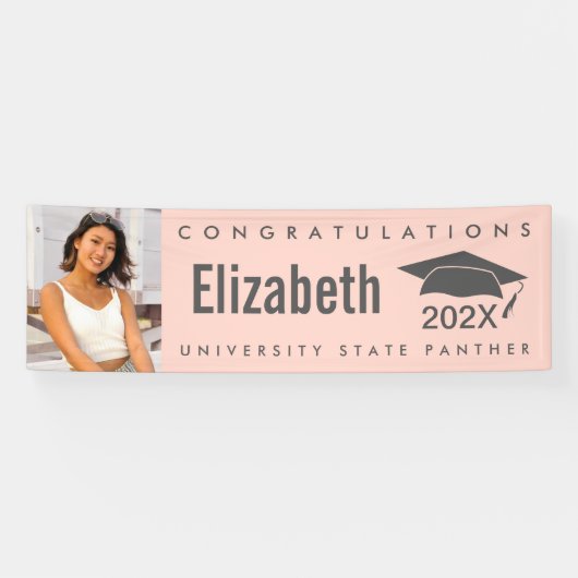 Blush roze afstuderen 1 foto vet modern eenvoudig spandoek (Horizontaal)