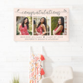 Blush roze Afstuderen 3 Foto modern script Spandoek (Insitu)